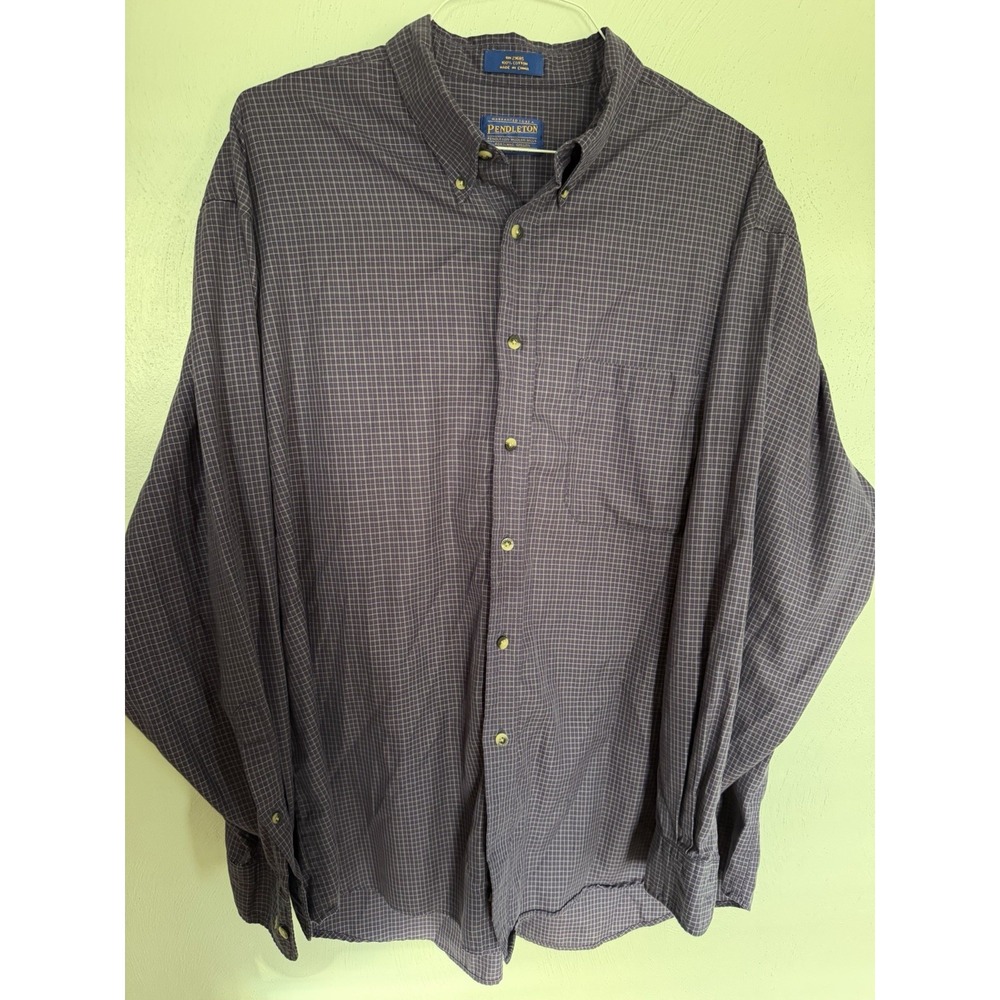 Pendleton Mens 2XL Gray Grid Button Down Shirt Long Sleeve Cotton Cabincore